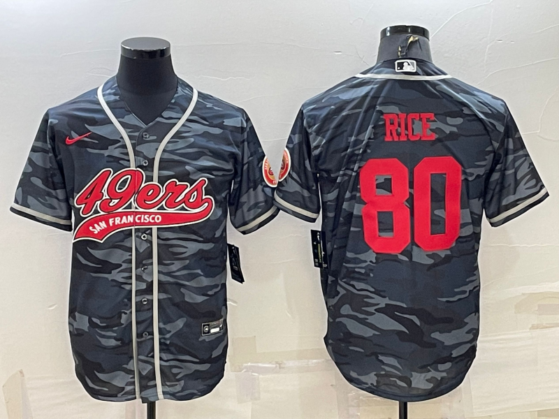 Men's Grey Red Camo San Francisco 49ers #80 Jerry Rice With Patch Cool Base Stitched Baseball Jersey